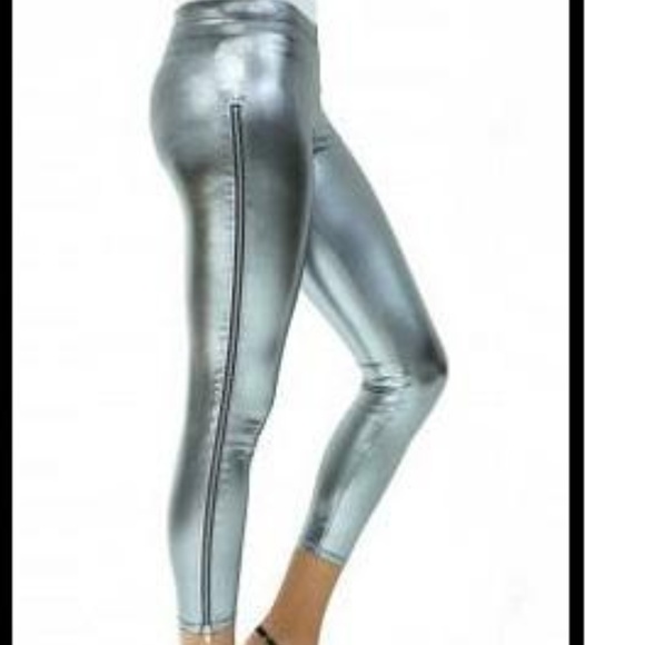 silver faux leather pants